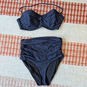 J. CREW bikini set twist-bandeau underwire top 34D High-rise ruched Bottom Small